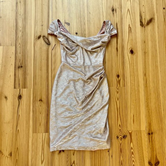 Stop Staring rose gold Silver lurex wiggle cocktail Dress medium - Picture 3 of 5